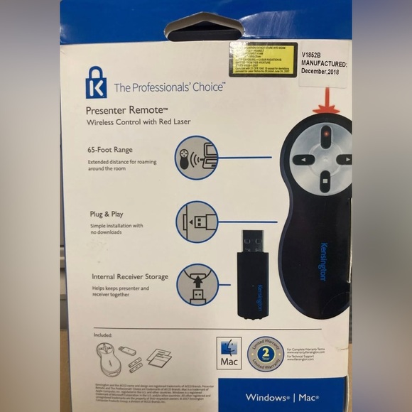 NEW Kensington Wireless Presenter With Red Laser - Nano Receiver Windows/Mac. - Picture 2 of 3